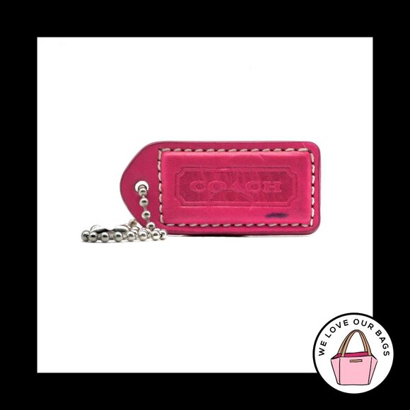 2" VINTAGE COACH Pink & Saddle Leather Nickel Fob Bag Charm Keychain Hang Tag - Picture 1 of 2
